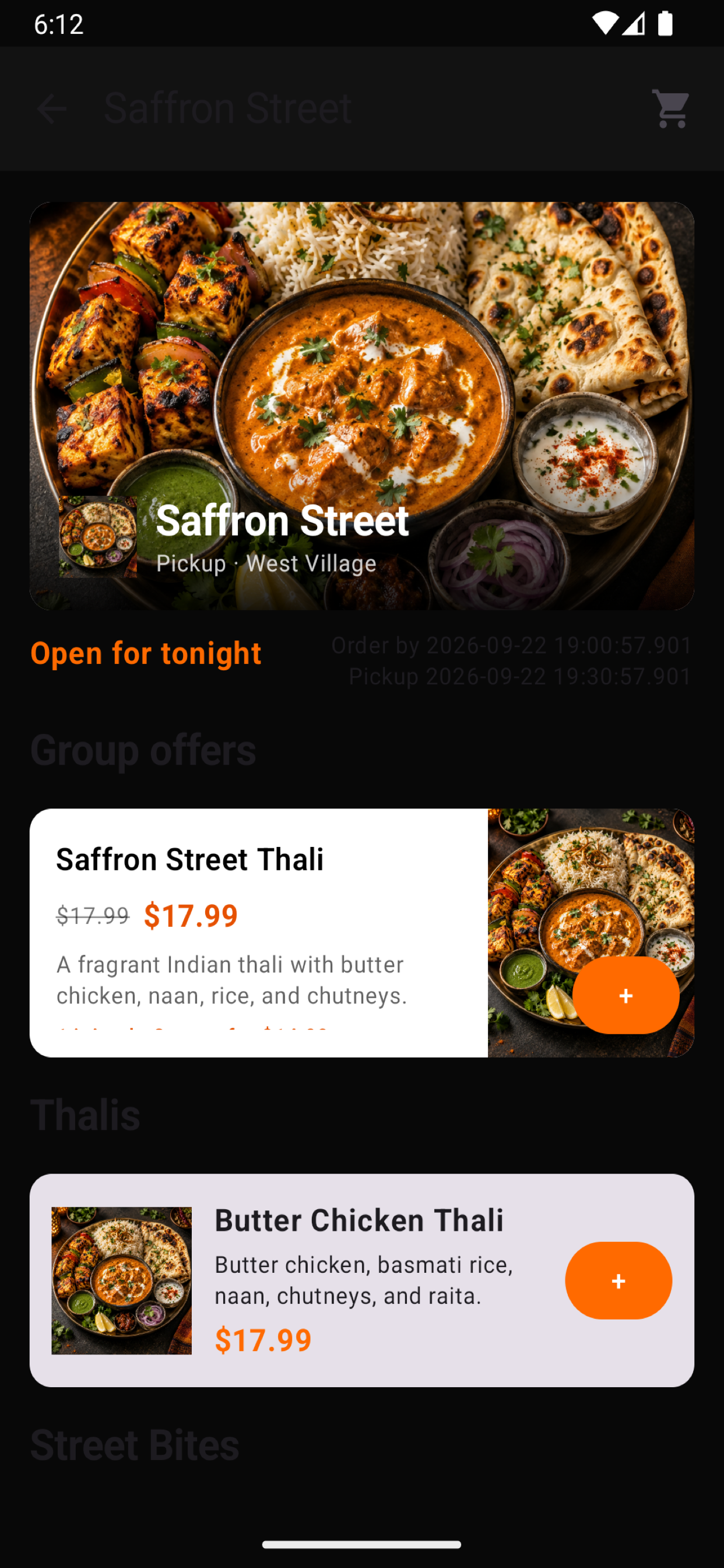 Batch shop screen showing a group offer and menu